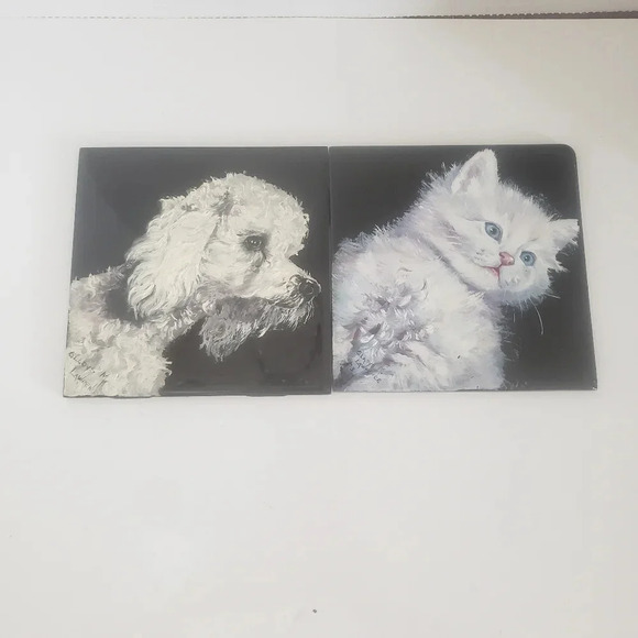 Vintage Gladys Laurence Lot of 2 Handpainted Dog / Cat Portraits. - Picture 2 of 8